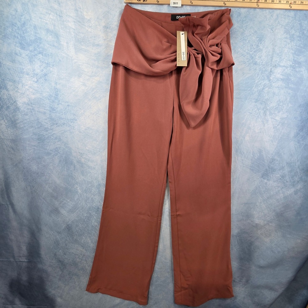 DO+BE Mauve Rose Wide Leg Bow Front Wrap Trousers‎ High Waist Pants NWT Medium